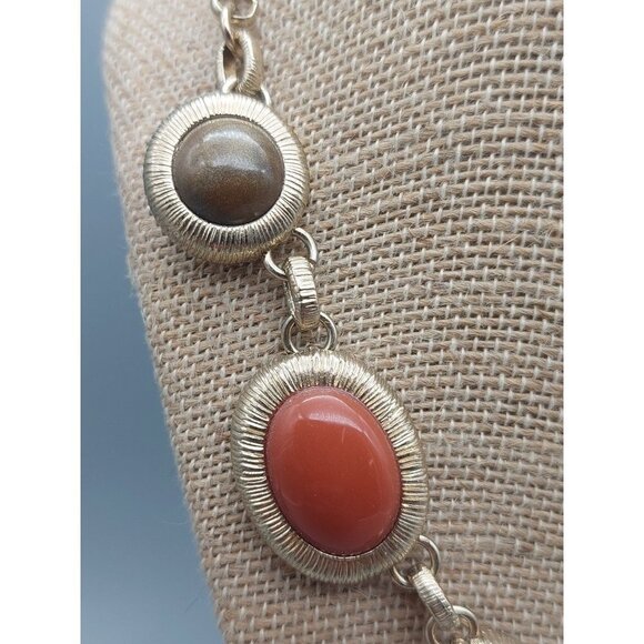 Trifari Gold Tone Rolo Chain Bib Collar Necklace Neutral Tone Cabochons Pendants - Picture 4 of 8